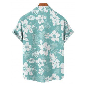 Hawaii Hibiscus Print V Neck Split Hem Flutter Sleeve Vacation Dress And Short Sleeve Shirt Matching Outfit