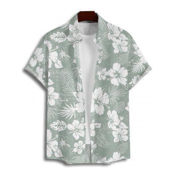 Hawaii Tropical Print V Neck Split Hem Flutter Sleeve Vacation Dress And Short Sleeve Shirt Matching Outfit