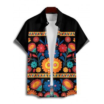 Bohemian Couple Outfit Floral Leaf Pattern Spaghetti Strap V Neck A Line Mini Tank Dress and Roll Up Sleeve Shirt Ethnic Matching Outfit