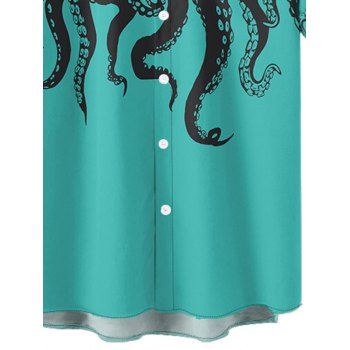 Vocation Octopus Print Roll Up Sleeve Shirt Button Up Short Sleeve Casual Shirt