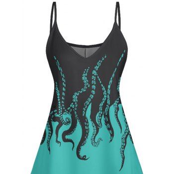 Octopus print vacation dress Spaghetti straps A-line mini tank dress