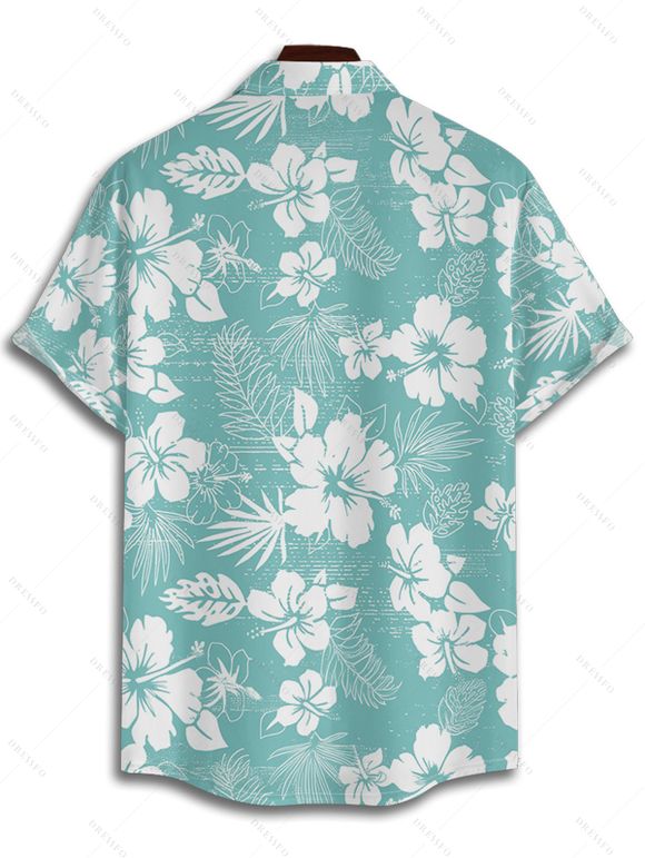 Chemise de Vacances Hibiscus Imprimée Boutonnée à Manches Courtes - Vert L