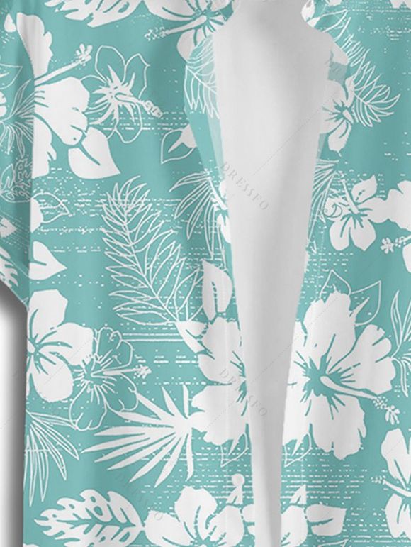 Chemise de Vacances Hibiscus Imprimée Boutonnée à Manches Courtes - Vert L