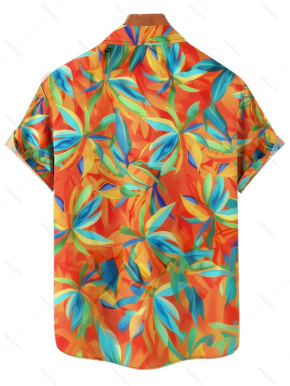 Hawaii Couple Outfit Solid Color Bowknot Swim Top Abstract Art Printed Ruched Tummy Control  Briefs Tankini Set and Roll Up Sleeve Shirt Vacation Outfit - Orange S | US 4