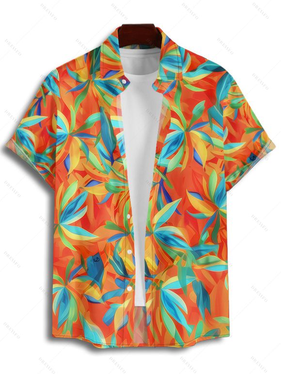 Hawaii Couple Outfit Solid Color Bowknot Swim Top Abstract Art Printed Ruched Tummy Control  Briefs Tankini Set and Roll Up Sleeve Shirt Vacation Outfit - Orange S | US 4