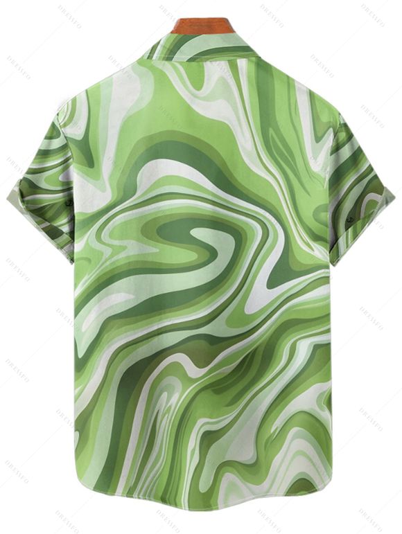 Chemise de Vacances D'Art Abstrait Imprimée Boutonnée à Manches Roulées pour Homme - Vert 5XL