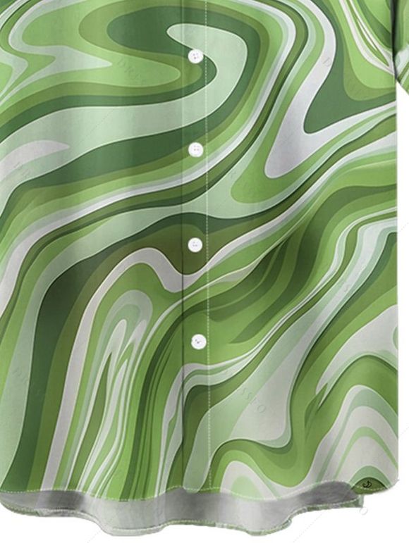 Chemise de Vacances D'Art Abstrait Imprimée Boutonnée à Manches Roulées pour Homme - Vert 5XL
