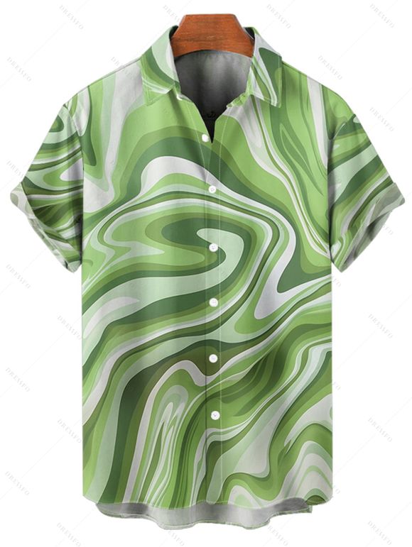 Hawaii Couple Outfit Twisted Bowknot Top Abstract Art Printed Ruched Tummy Control Briefs Tankini Swimsuit and Roll Up Sleeve Shirt Vacation Outfit - Vert clair S | US 4