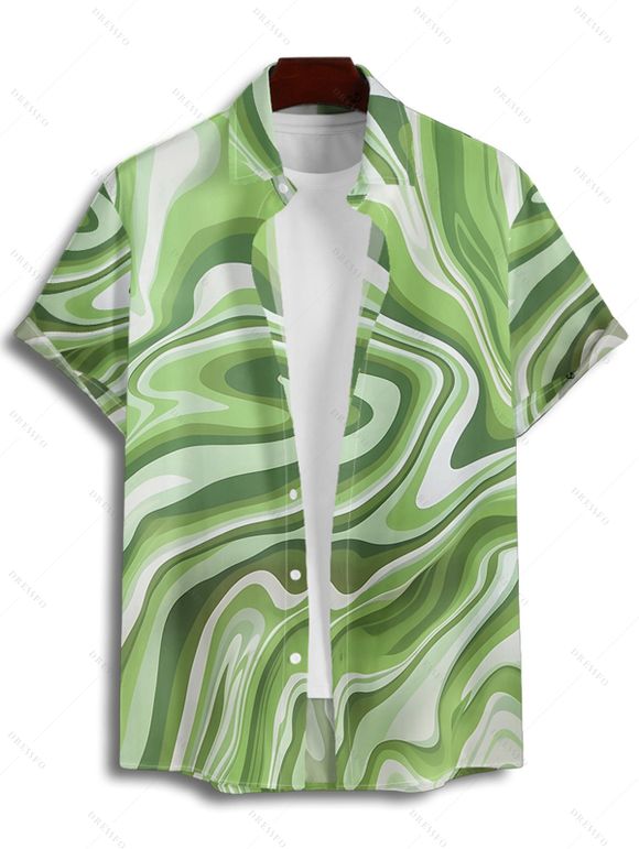 Hawaii Couple Outfit Twisted Bowknot Top Abstract Art Printed Ruched Tummy Control Briefs Tankini Swimsuit and Roll Up Sleeve Shirt Vacation Outfit - Vert clair S | US 4
