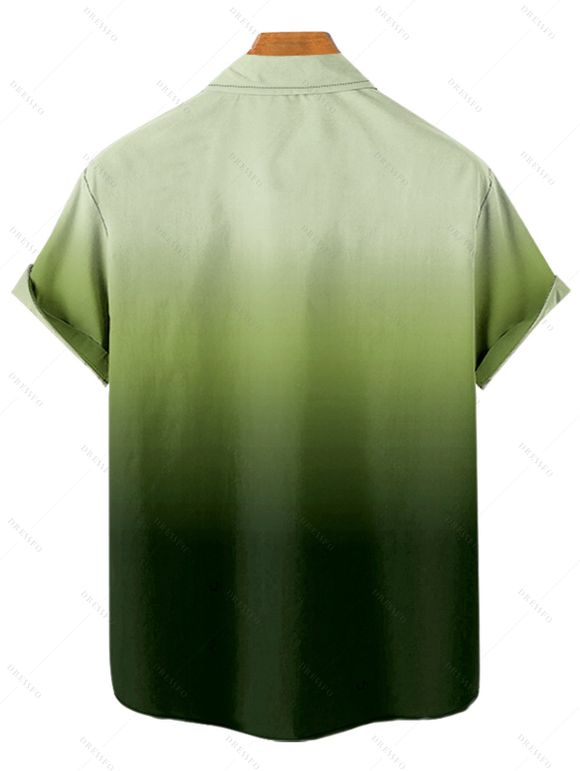 Chemise Décontractée Boutonnée Ombrée Manches Roulées à Col Relevé - Vert profond XL
