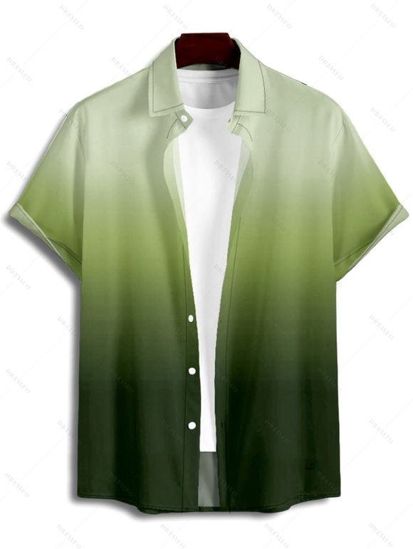 Chemise Décontractée Boutonnée Ombrée Manches Roulées à Col Relevé - Vert profond XL