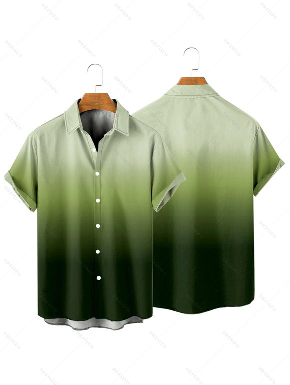 Chemise Décontractée Boutonnée Ombrée Manches Roulées à Col Relevé - Vert profond XL