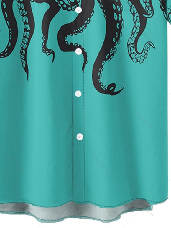 Chemise Décontractée Pieuvre avec Bouton à Manches Roulées - Vert L