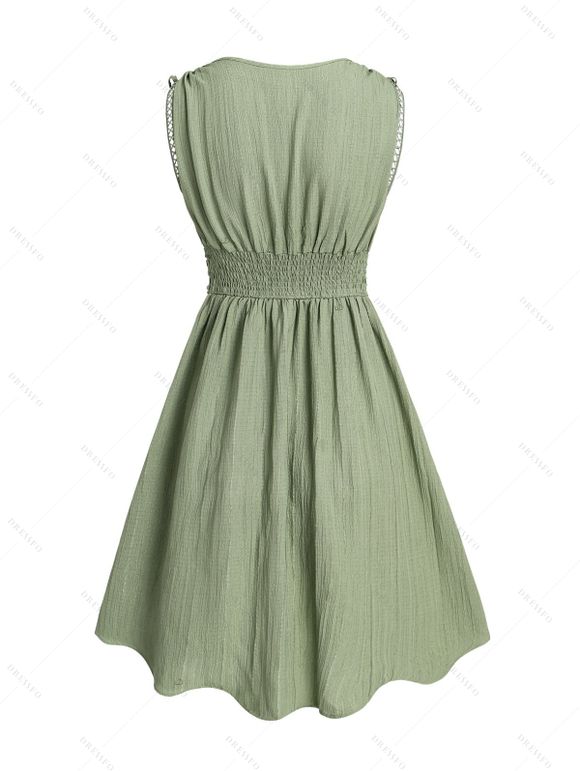 Mini Robe Ligne A Décontractée en Dentelle Insérée en Couleur Unie à Taille Empire à Col Plongeant - Vert clair XL | US 12