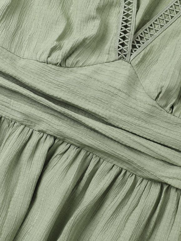 Mini Robe Ligne A Décontractée en Dentelle Insérée en Couleur Unie à Taille Empire à Col Plongeant - Vert clair XL | US 12