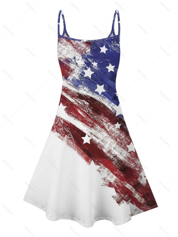 Patriotic Couple Outfit American Flag Striped Star Pattern Spaghetti Strap A Line Tank Dress and Roll Up Sleeve Shirt Drawstrings Shorts Matching Outfit - Bleu S | US 4