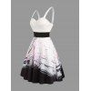 Sweetheart Neck Plum Blossom Ombre Print Belt Dress and Roll Up Sleeve Shirt Drawstring Beach Shorts Vocation Outfit - Blanc S | US 4