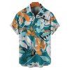 Hawaii Couple Outfit Plunging Bowknot Halter Neck Swim Top Tropical Plant Leaf Pattern Boyshorts Tankini Set and Roll Up Sleeve Shirt Drawstring Shorts Vacation Outfit - Noir S | US 4