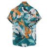 Hawaii Couple Outfit Plunging Bowknot Halter Neck Swim Top Tropical Plant Leaf Pattern Boyshorts Tankini Set and Roll Up Sleeve Shirt Drawstring Shorts Vacation Outfit - Noir S | US 4