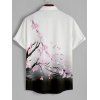 Sweetheart Neck Plum Blossom Ombre Print Belt Dress and Roll Up Sleeve Shirt Drawstring Vocation Outfit - Blanc S | US 4