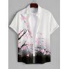 Sweetheart Neck Plum Blossom Ombre Print Belt Dress and Roll Up Sleeve Shirt Drawstring Vocation Outfit - Blanc S | US 4