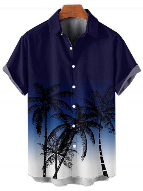 Chemise de Vacances Décontractée Motif de Cocotier Ombrée à Manches Courtes