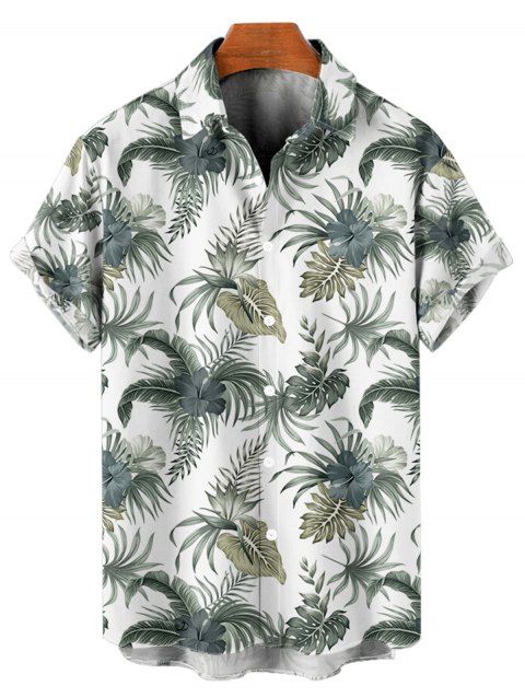 Chemise de Vacances Feuilles D'Hibiscus Fleurie Boutonnée à Manches Courtes