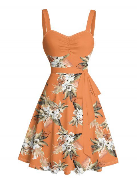 Mini Robe Ligne A de Vacances Motif de Fleur Au Poitrine sans Dos à Volants