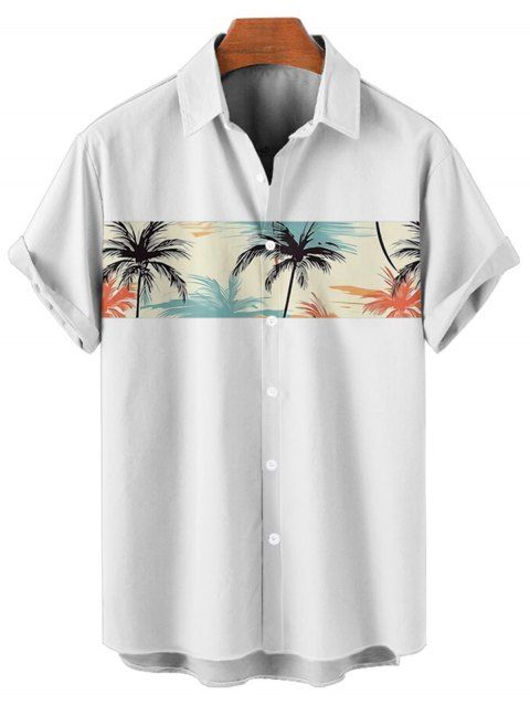 Chemise de Vacances Hawaii Boutonnée Motif de Cocotier Colorée à Manches Roulées pour Homme