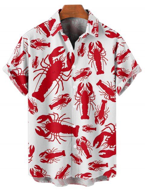 Chemise de Plage à Manches Courtes et à Imprimé Langoustes et Océan avec Boutons pour Hommes