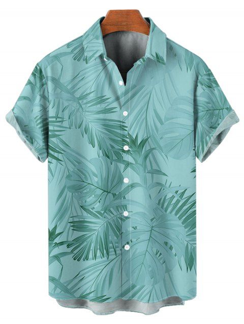 Chemise de Vacances Décontractée Motif de Feuille de Plante Tropicale à Manches Courtes