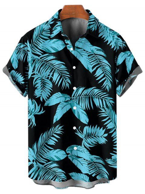 Chemise Décontractée Motif de Feuille Boutonnée à Manches Roulées pour Homme
