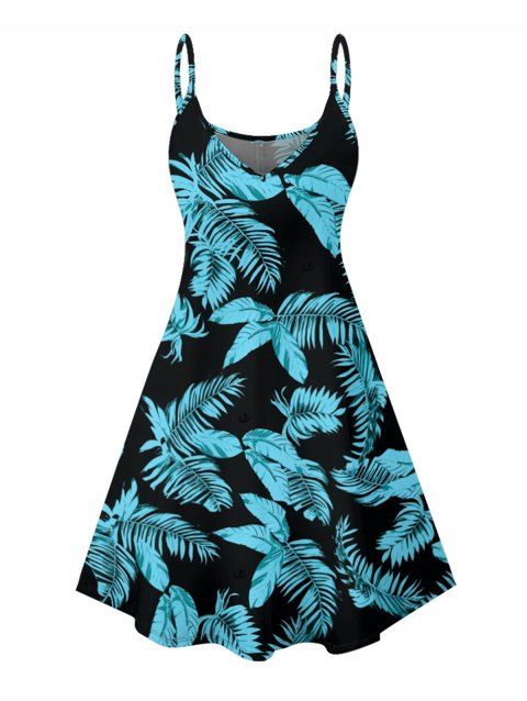 Robe Décontractée Ligne A à Bretelle Fine Motif de Feuille