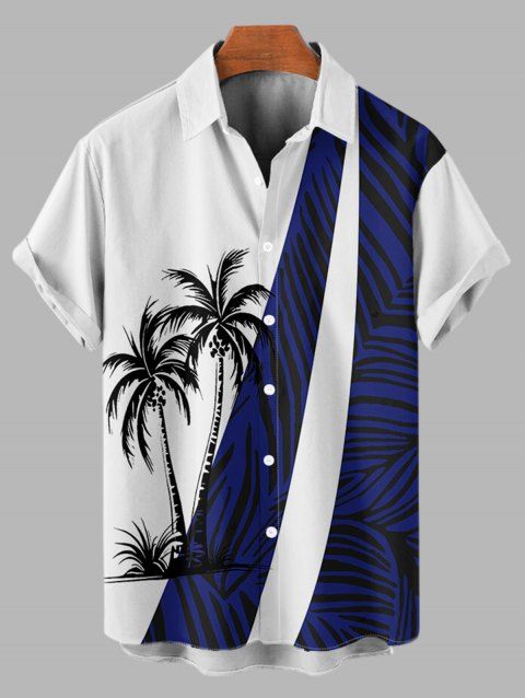 Chemise de Vacances Décontractée en Couleur Contrastée Motif de Cocotier Boutonnée à Manches Courtes