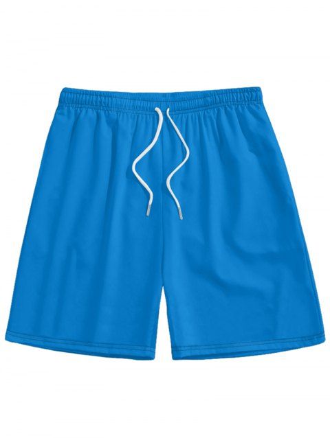 Men's Solid Color Drawstring Beach Shorts Elastic Waist Board Shorts