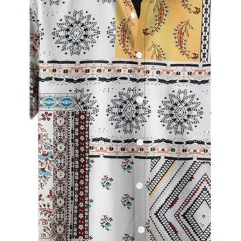 Men's Colorblock Paisley Pattern Bohemian Shirt Roll Up Short Sleeve Button Up Vacation Shirt