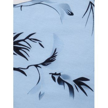 Floral Leaf Pattern Contrast Color V Neck Surplice Vacation Dress High Waisted A Line Belt Casual Dress