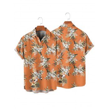 Men's Floral Pattern Vacation Shirt Roll Up Short Sleeve Button Up Casual Shirt