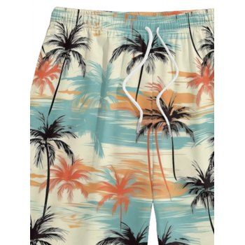 Men's Palm Tree Beach Print Vacation Style Shorts