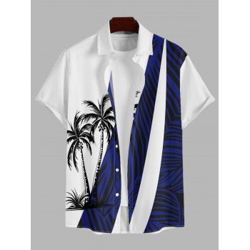 Vacation Couple Outfit Contrast Color Leaf Coconut Tree Pattern Spaghetti Strap V Neck A Line Mini Tank Dress and Roll Up Sleeve Shirt Beach Matching Outfit