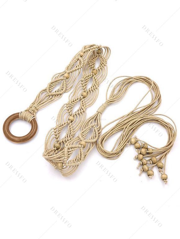 Casual Outfit Heather Textured Bowknot Ruched Bust Dress and Braided Bead Hollow Out Tassel Waist Belt Starfish Shell Pendant Layered Ankle Chain Beach Outfit - Vert clair S | US 4