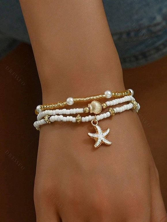 Casual Outfit Heather Textured Bowknot Ruched Bust Dress and Braided Bead Hollow Out Tassel Waist Belt Starfish Shell Pendant Layered Ankle Chain Beach Outfit - Vert clair S | US 4