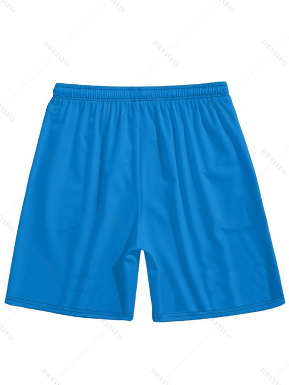 Short de Plage à Taille Elastique en Couleur Unie avec Cordon de Serrage pour Hommes - Bleu Ciel M