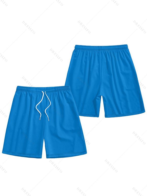 Short de Plage à Taille Elastique en Couleur Unie avec Cordon de Serrage pour Hommes - Bleu Ciel M