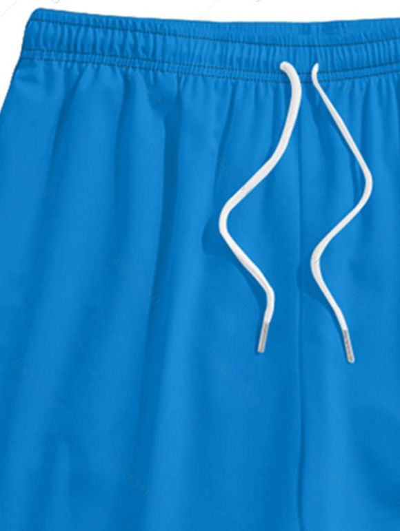 Short de Plage à Taille Elastique en Couleur Unie avec Cordon de Serrage pour Hommes - Bleu Ciel M