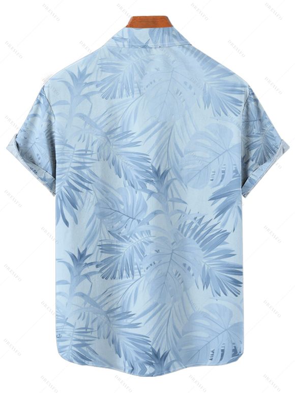 Chemise de Vacances Décontractée Motif de Feuille de Plante Tropicale à Manches Courtes - Bleu 4XL