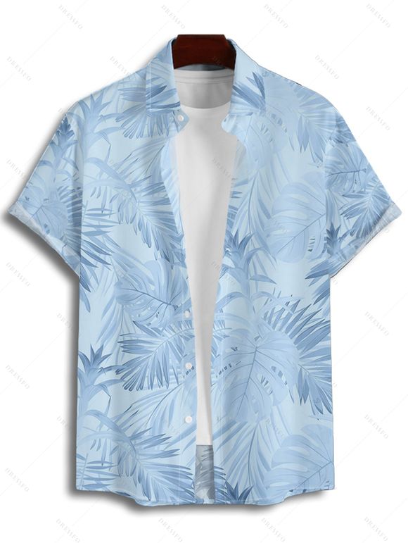 Chemise de Vacances Décontractée Motif de Feuille de Plante Tropicale à Manches Courtes - Bleu 4XL