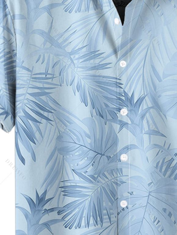Chemise de Vacances Décontractée Motif de Feuille de Plante Tropicale à Manches Courtes - Bleu 4XL
