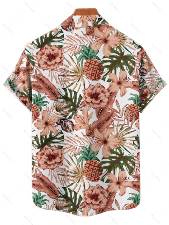 Chemise de Plage Motif de Feuille Florale Boutonnée à Manches Courtes - Rouge foncé 5XL