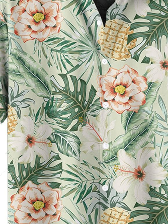 Chemise de Plage Motif de Feuille Florale Boutonnée à Manches Courtes - Vert 2XL